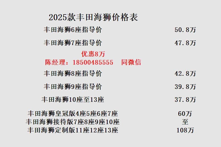 江苏淮安丰田海狮皇冠版参数配置 丰田海狮官网图片