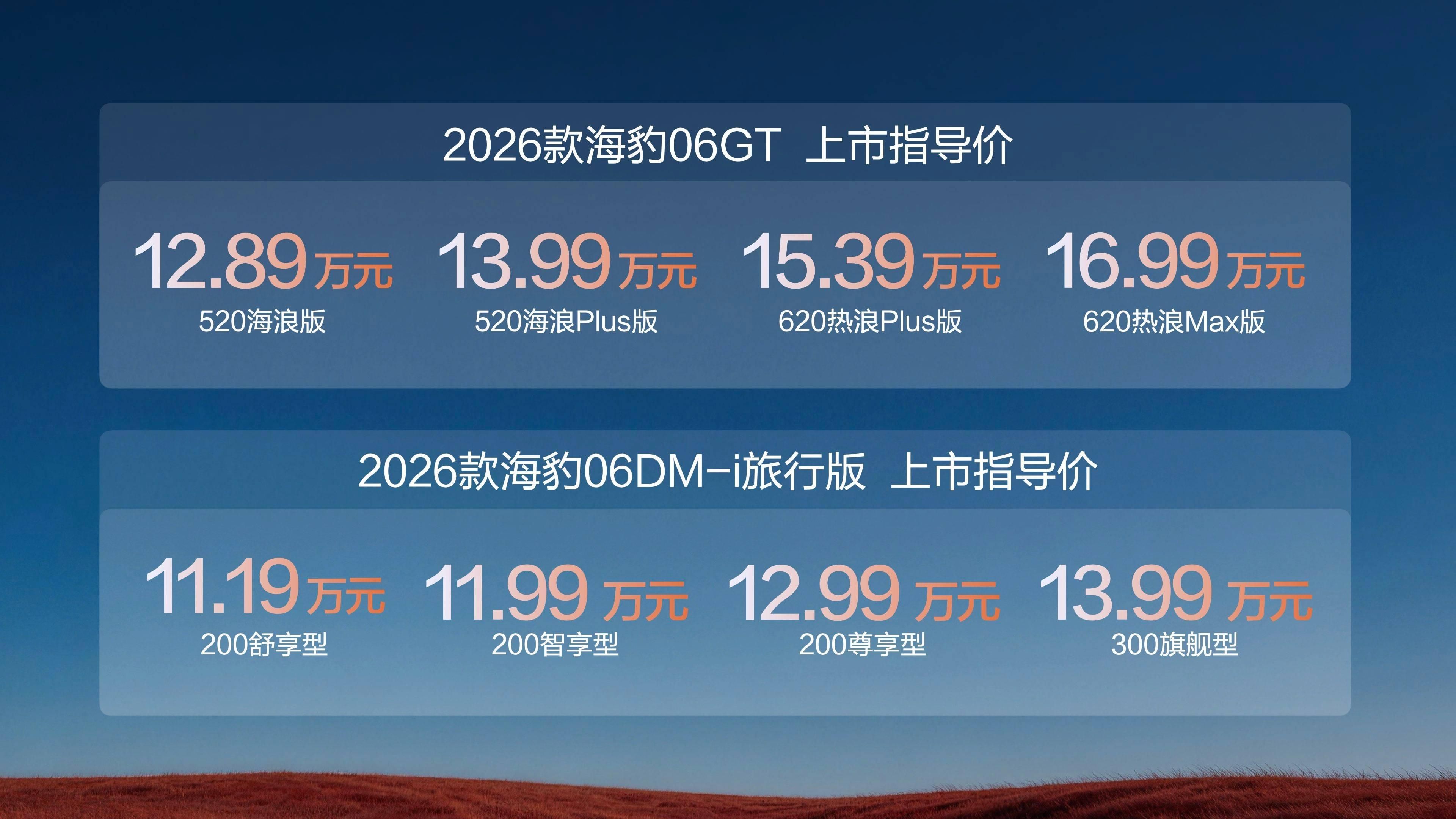 比亚迪 2026款海豹06GT＆海豹06DM-i旅行版上市 售价11.19万元起