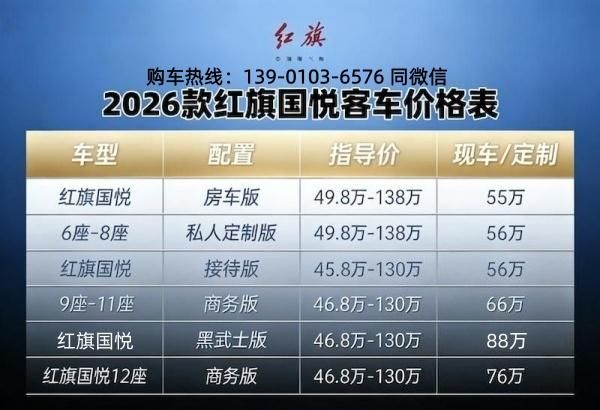 26年红旗国悦4s店现车 百余台 12座黑武士版国悦