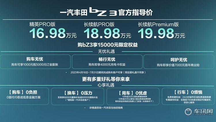 一汽丰田bZ3上市 16.98万元-19.98万元