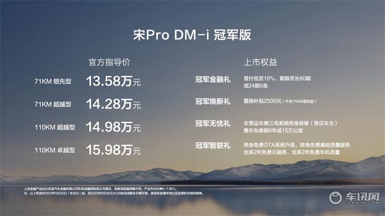 比亚迪宋Pro DM-i冠军版上市，售价13.58万起