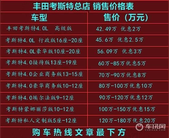 丰田考斯特4.0L价格 中巴丰田考斯特10座报价