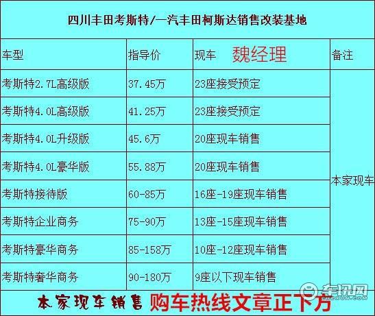 丰田考斯特12座配置 豪华客车17座价格 