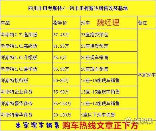 丰田考斯特11座至尊版价格及图片