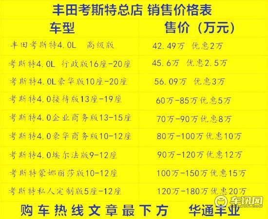 田考斯特12座价格表柯斯达12座报价