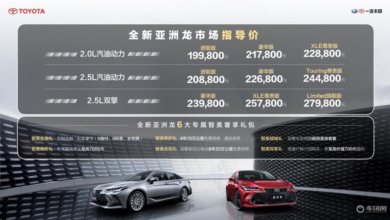 售价区间19.98万-27.98万元，新款亚洲龙正式上市