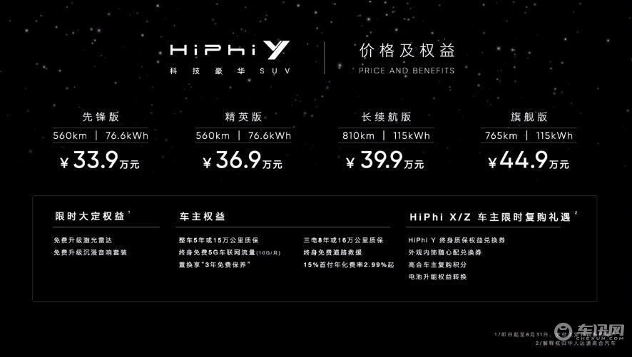 高合HiPhi Y正式上市 售价33.90-44.90万元