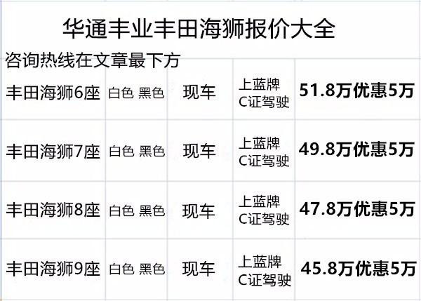 上海长宁区丰田海狮4s店电话 丰田海狮6座7座8座9座价格