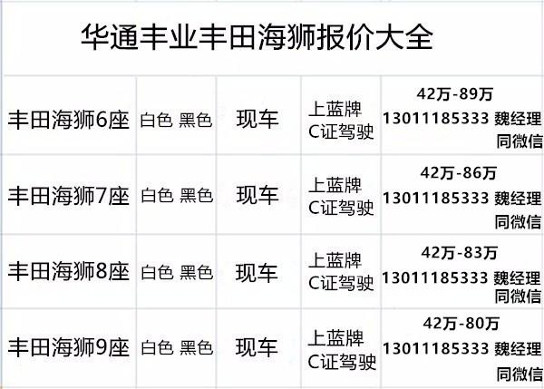 原装进口丰田海狮价格 丰田海狮9座蓝牌面包车